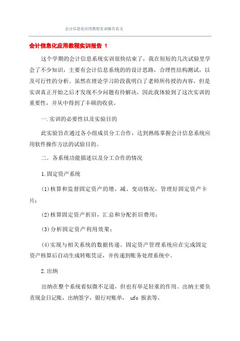 会计信息化应用教程实训报告范文