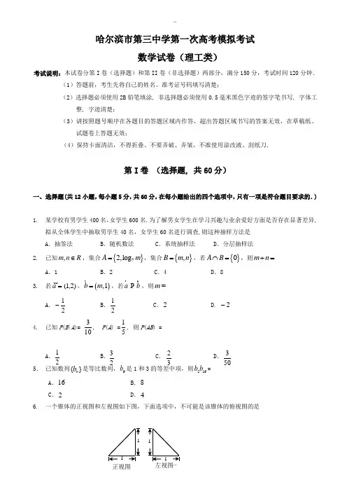2019-2020年黑龙江省哈尔滨市高三数学第一次模拟考试试题_理