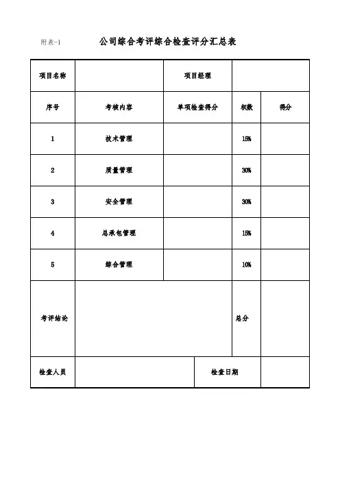 项目综合考评内容及评分细则