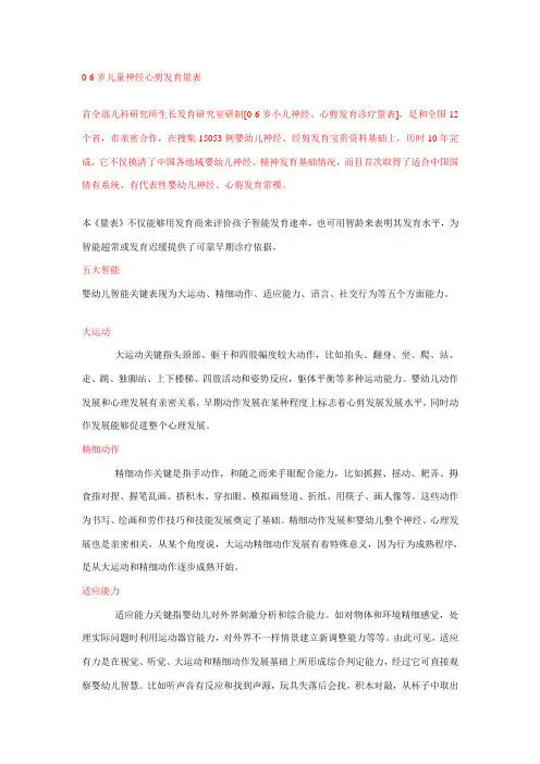 岁儿童神经心理发育测试表