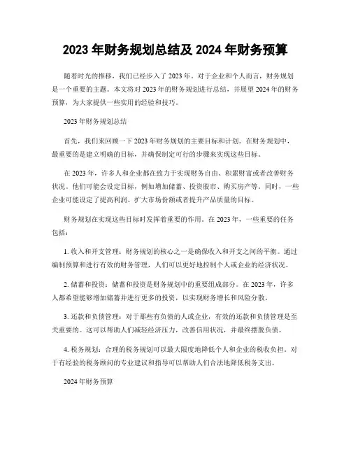 2023年财务规划总结及2024年财务预算