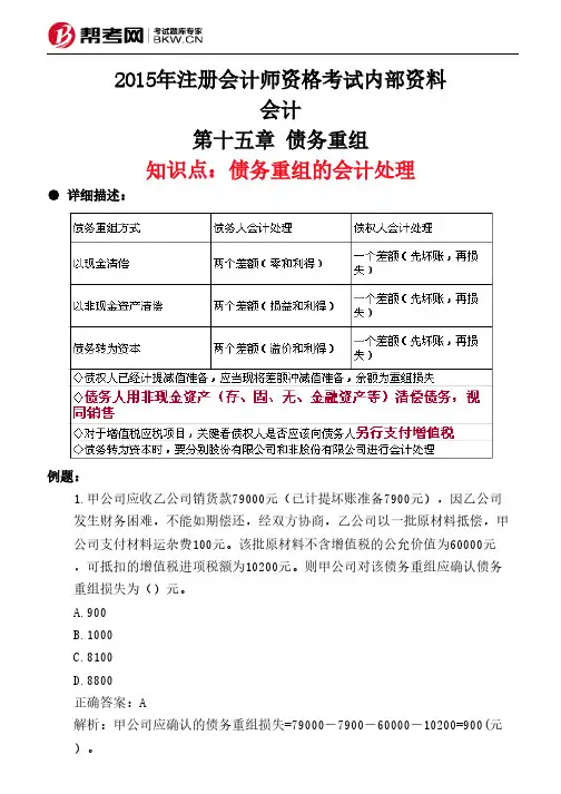 第十五章 债务重组-债务重组的会计处理