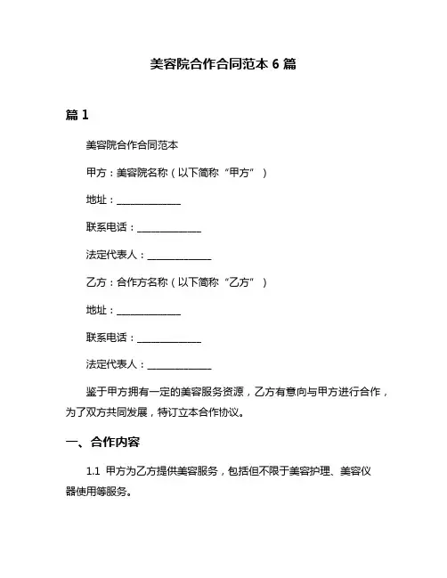 美容院合作合同范本6篇