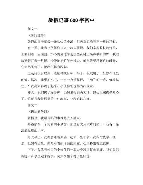 暑假记事600字初中