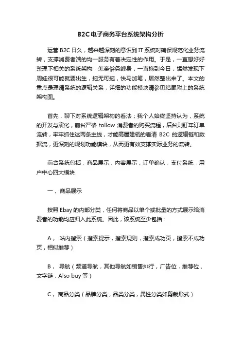 B2C电子商务平台系统架构分析