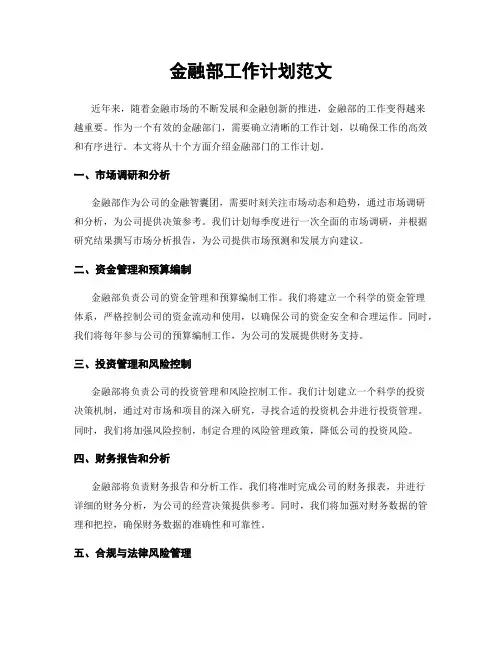 金融部工作计划范文