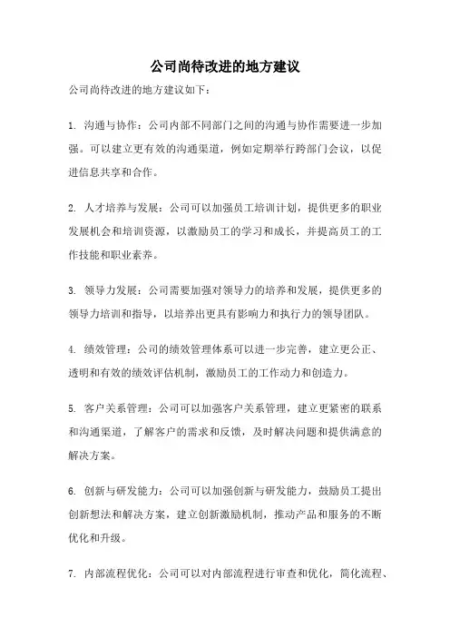 公司尚待改进的地方建议