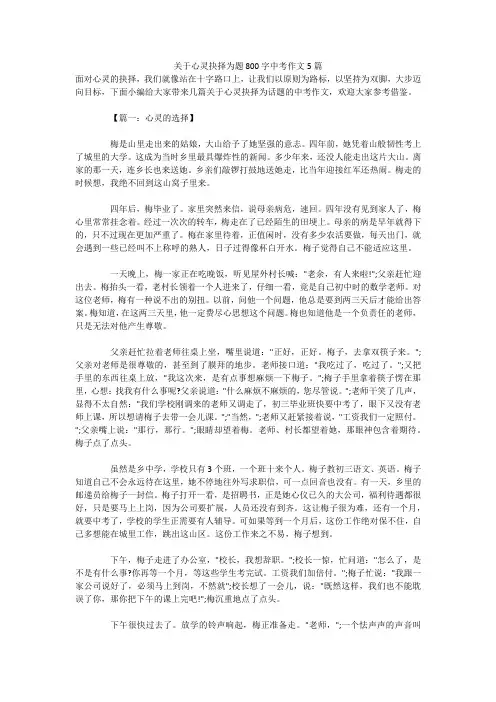 关于心灵抉择为题800字中考作文5篇