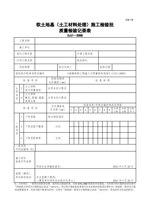 软土路基(土工材料处理)施工检验批质量检验记录