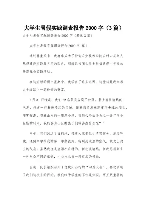 大学生暑假实践调查报告2000字(3篇)