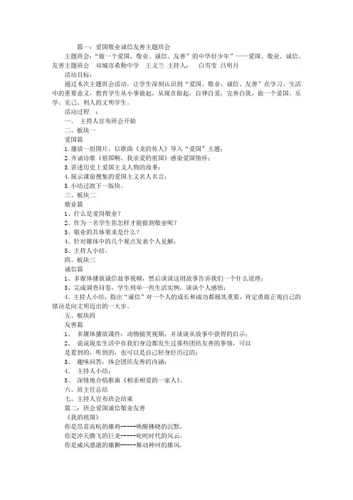 爱国敬业诚信友善主题班会教案