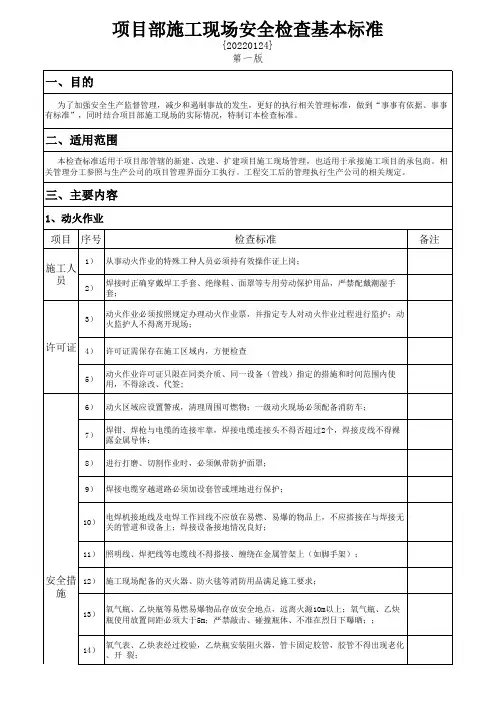 施工现场动火、高处、用电等安全检查基本标准