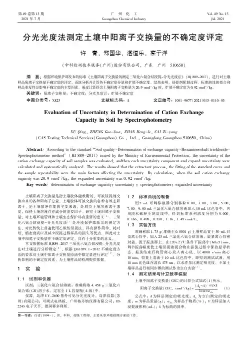 分光光度法测定土壤中阳离子交换量的不确定度评定
