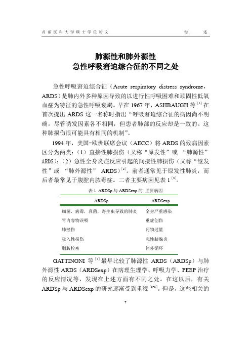 ARDS(肺源性和肺外性ARDS的不同之处)