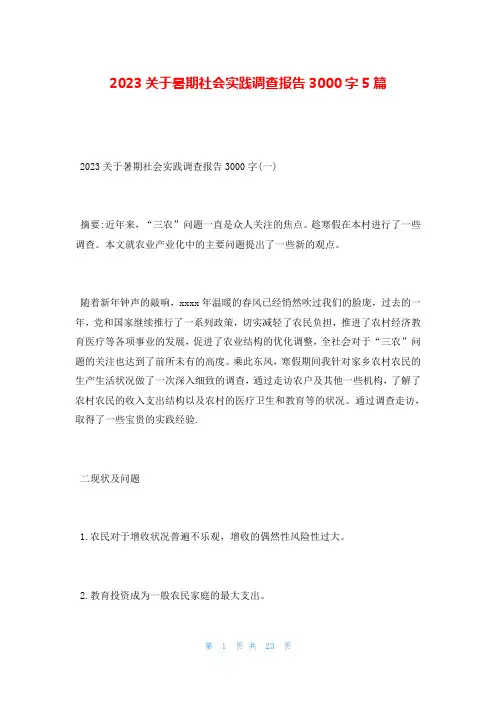 2023关于暑期社会实践调查报告3000字5篇
