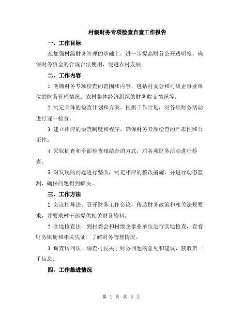 村级财务专项检查自查工作报告