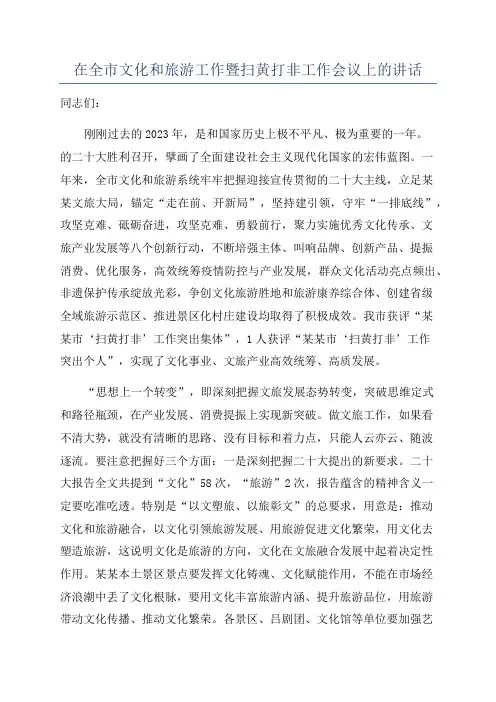 在全市文化和旅游工作暨扫黄打非工作会议上的讲话