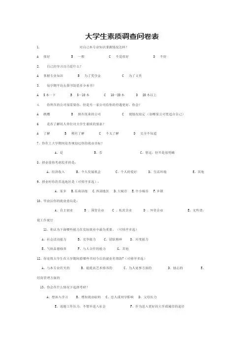 大学生素质调查问卷表