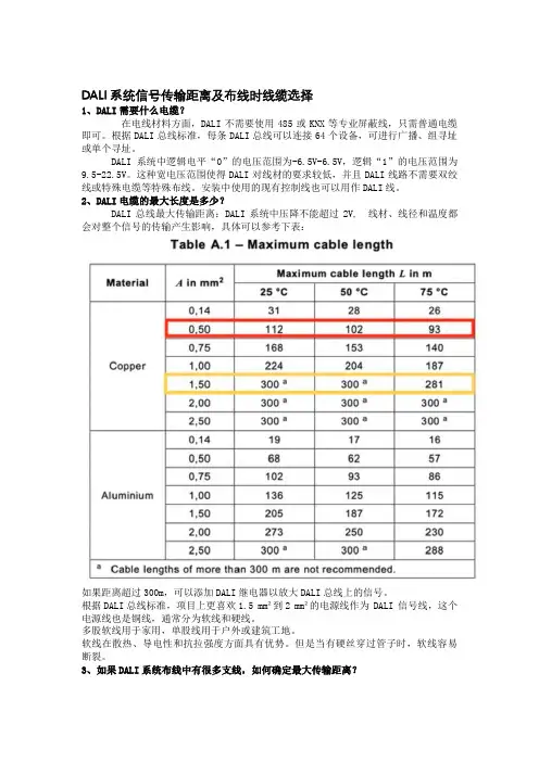 DALI系统信号传输距离及布线时线缆选择