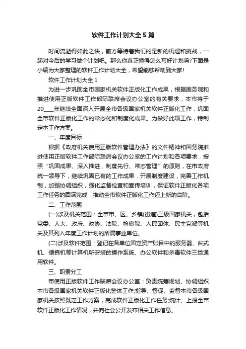 软件工作计划大全5篇