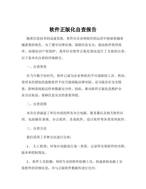 软件正版化自查报告