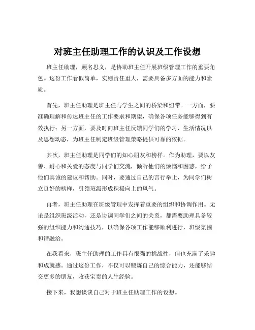 对班主任助理工作的认识及工作设想
