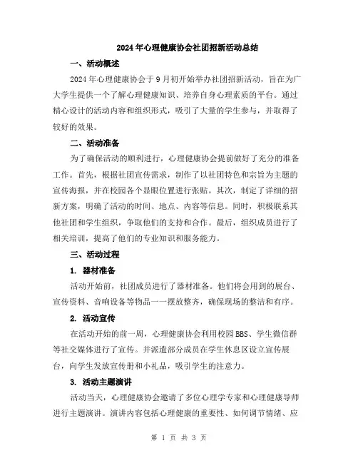 2024年心理健康协会社团招新活动总结
