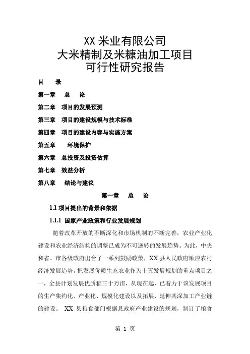 大米精制及米糠油加工项目可行研究报告精品文档38页