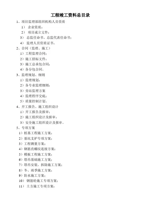 工程竣工资料总目录