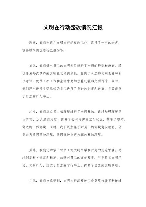 文明在行动整改情况汇报