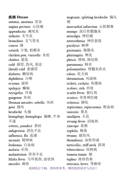 常用医学英语单词