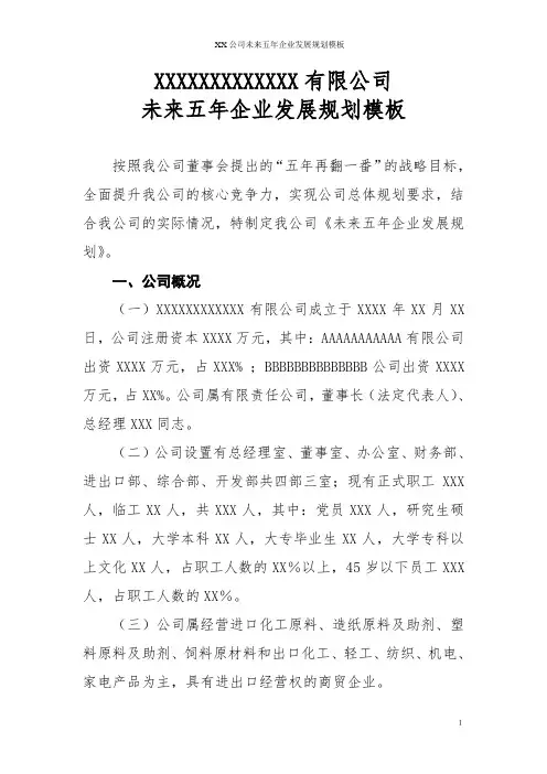 XX公司未来五年企业发展规划模板