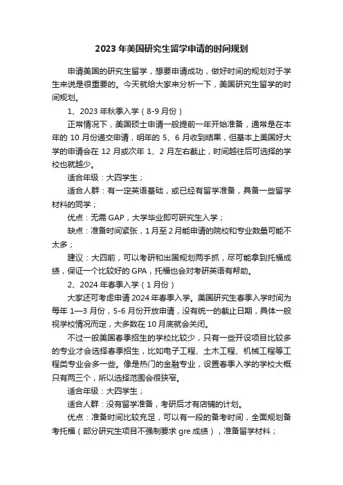 2023年美国研究生留学申请的时间规划