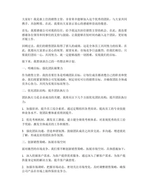 销售主管新上任发言稿范文