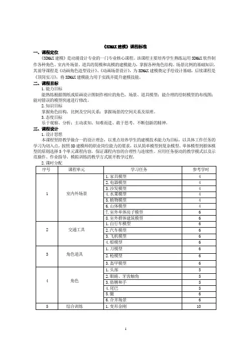 《3DMAX建模》课程标准
