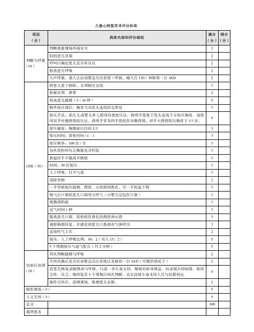 儿童心肺复苏术评分标准