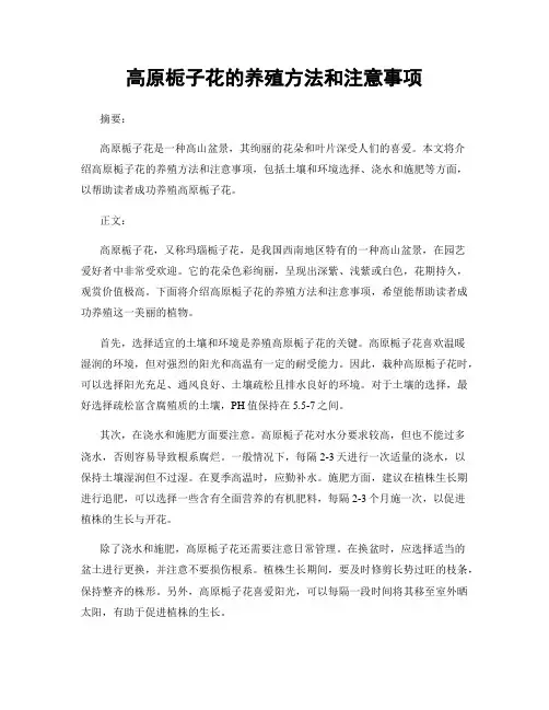 高原栀子花的养殖方法和注意事项