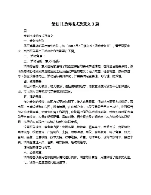 策划书提纲格式及范文3篇