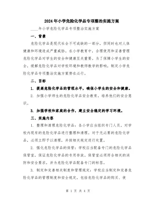 2024年小学危险化学品专项整治实施方案