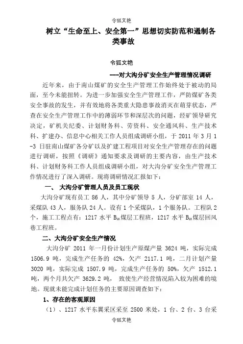大沟分矿调研报告之令狐文艳创作