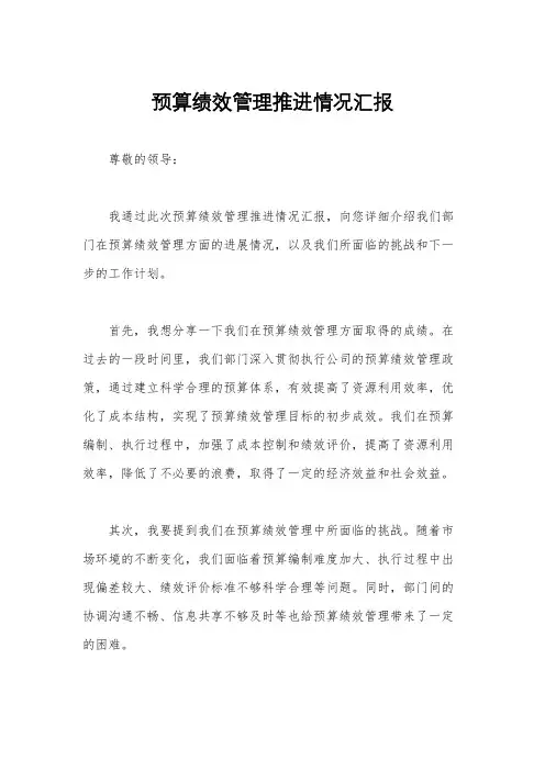 预算绩效管理推进情况汇报