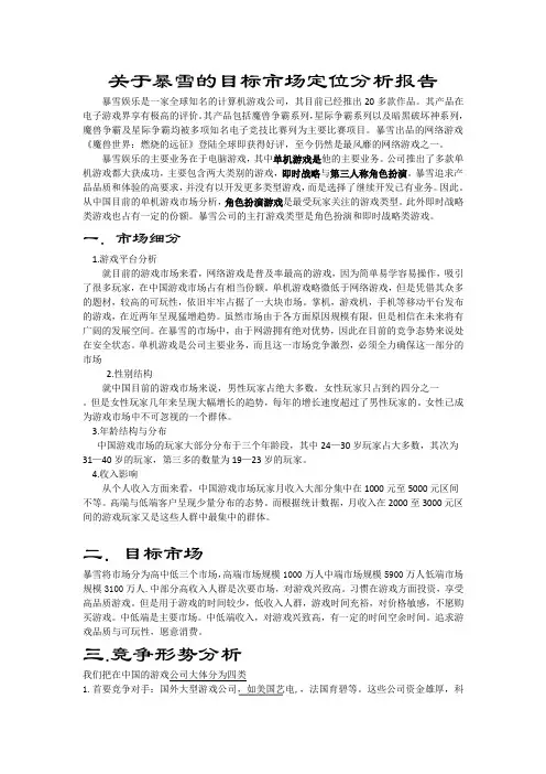 暴雪的目标市场定位分析报告