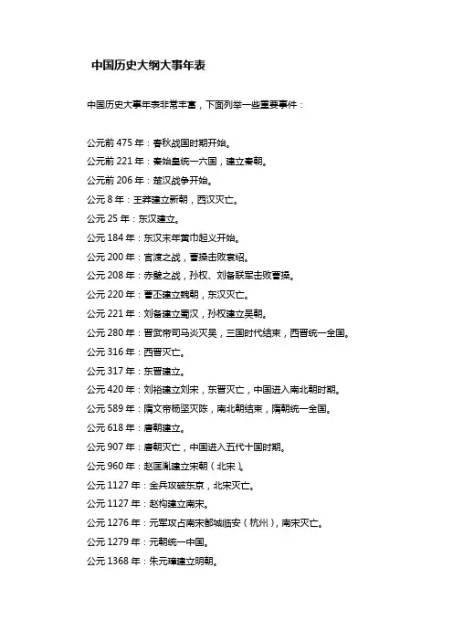 中国历史大纲大事年表