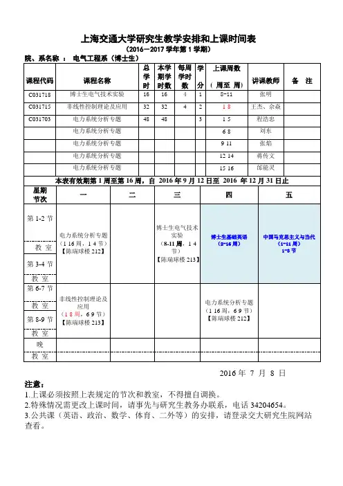 上海交通大学研究生教学安排和上课时间表-上海交通大学-电子信息