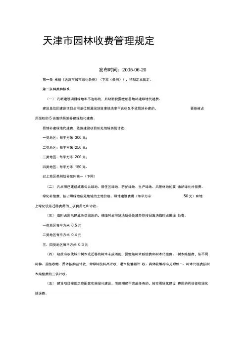 天津市园林收费管理规定
