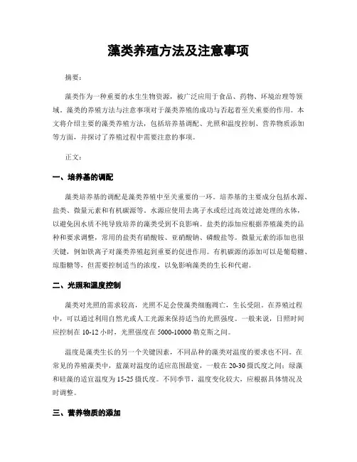 藻类养殖方法及注意事项