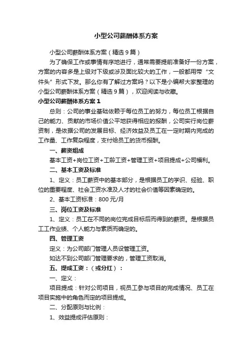 小型公司薪酬体系方案（精选9篇）