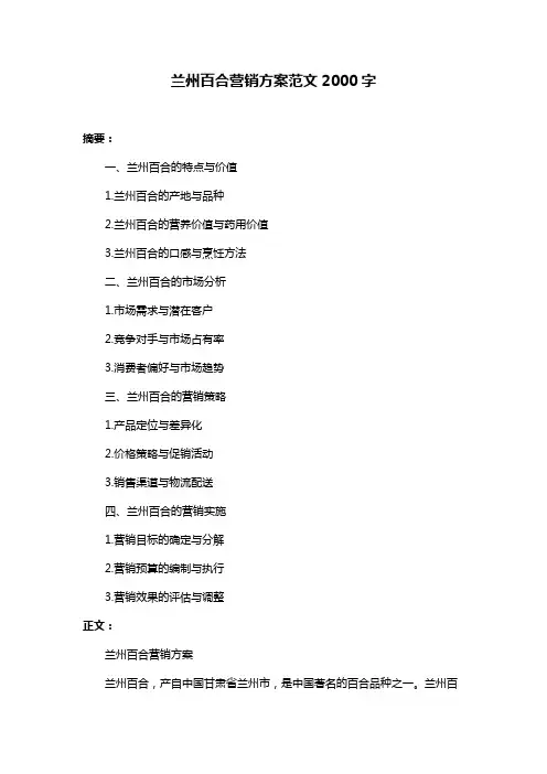 兰州百合营销方案范文2000字