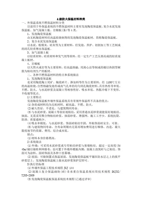 A级防火保温材料种类