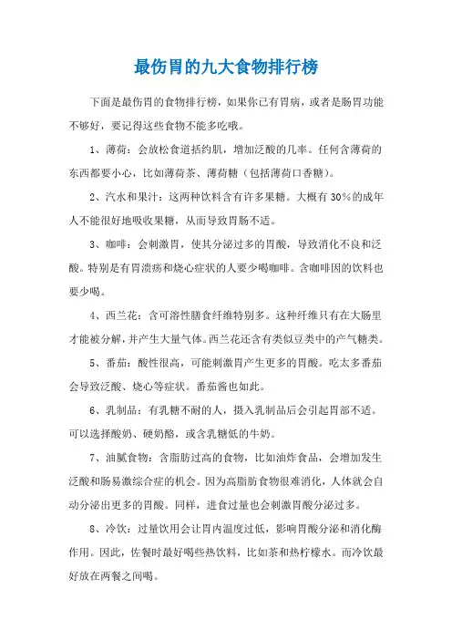 最伤胃的九大食物排行榜